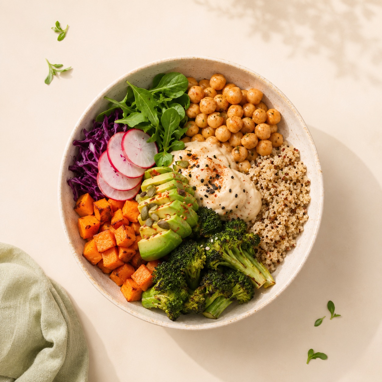Vegetarian bowl with legumes and roasted vegetables